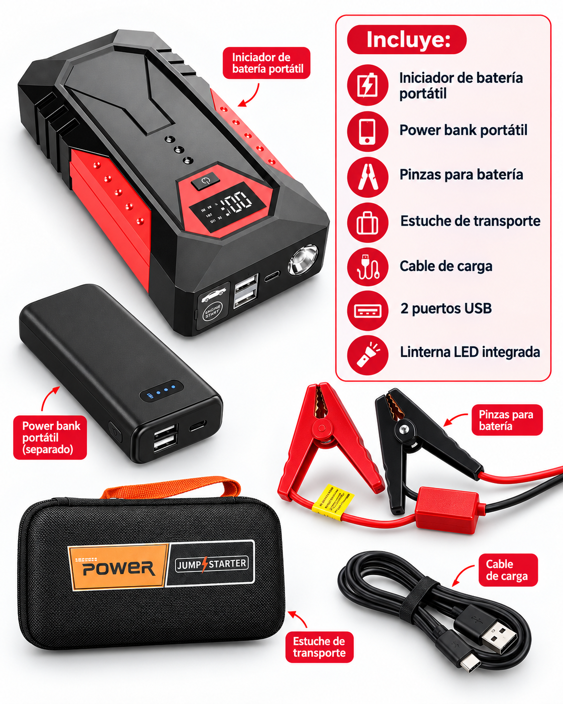 Iniciador de bateria para carro portatil