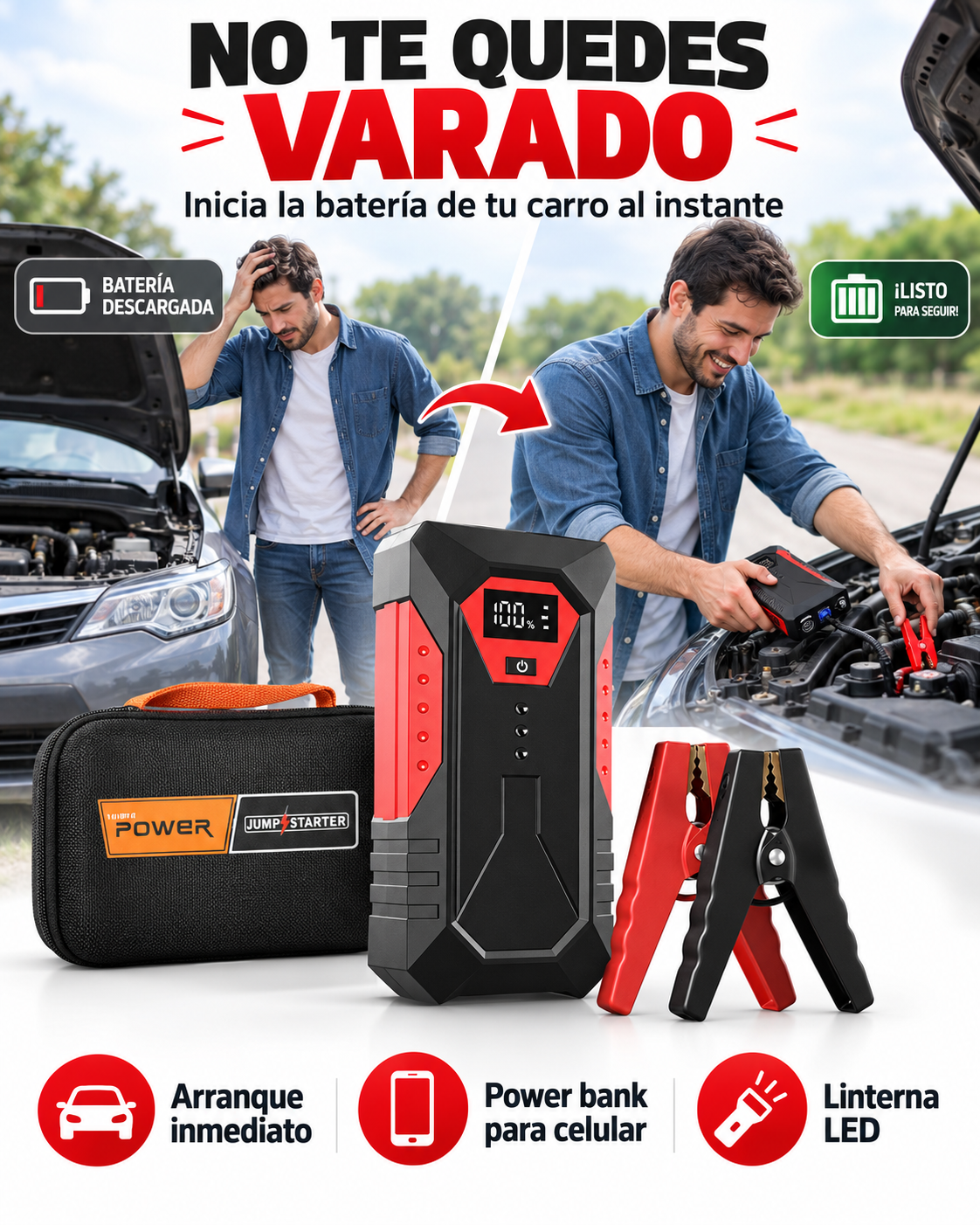 Iniciador de bateria para carro portatil