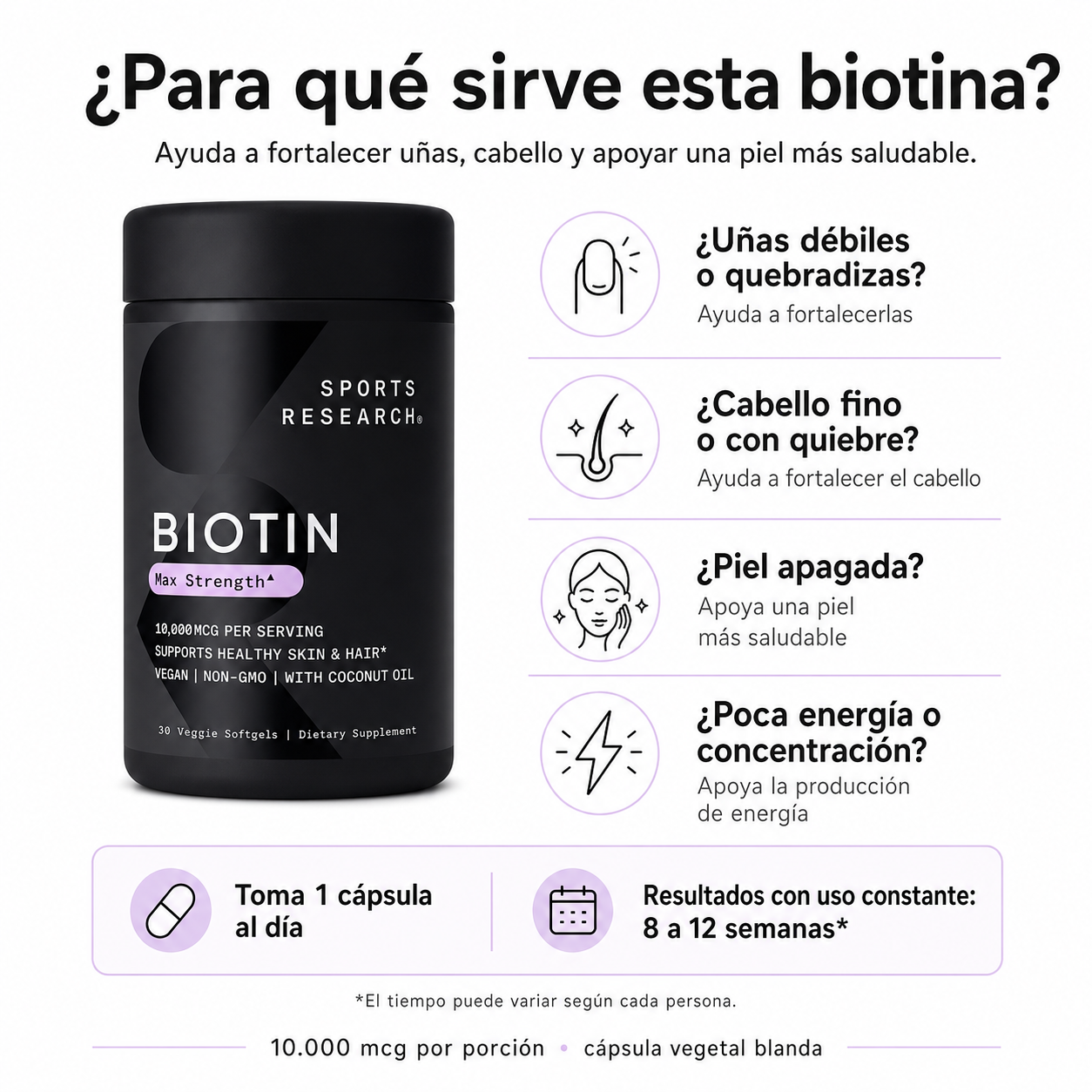 Biotina vegana con aceite de coco organico